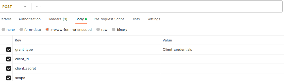 Token request fields
